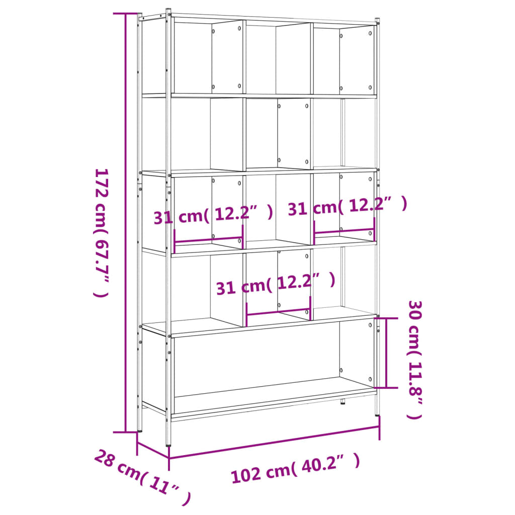 vidaXL Bookcase 102x28x172 cm Engineered Wood Smoked Oak