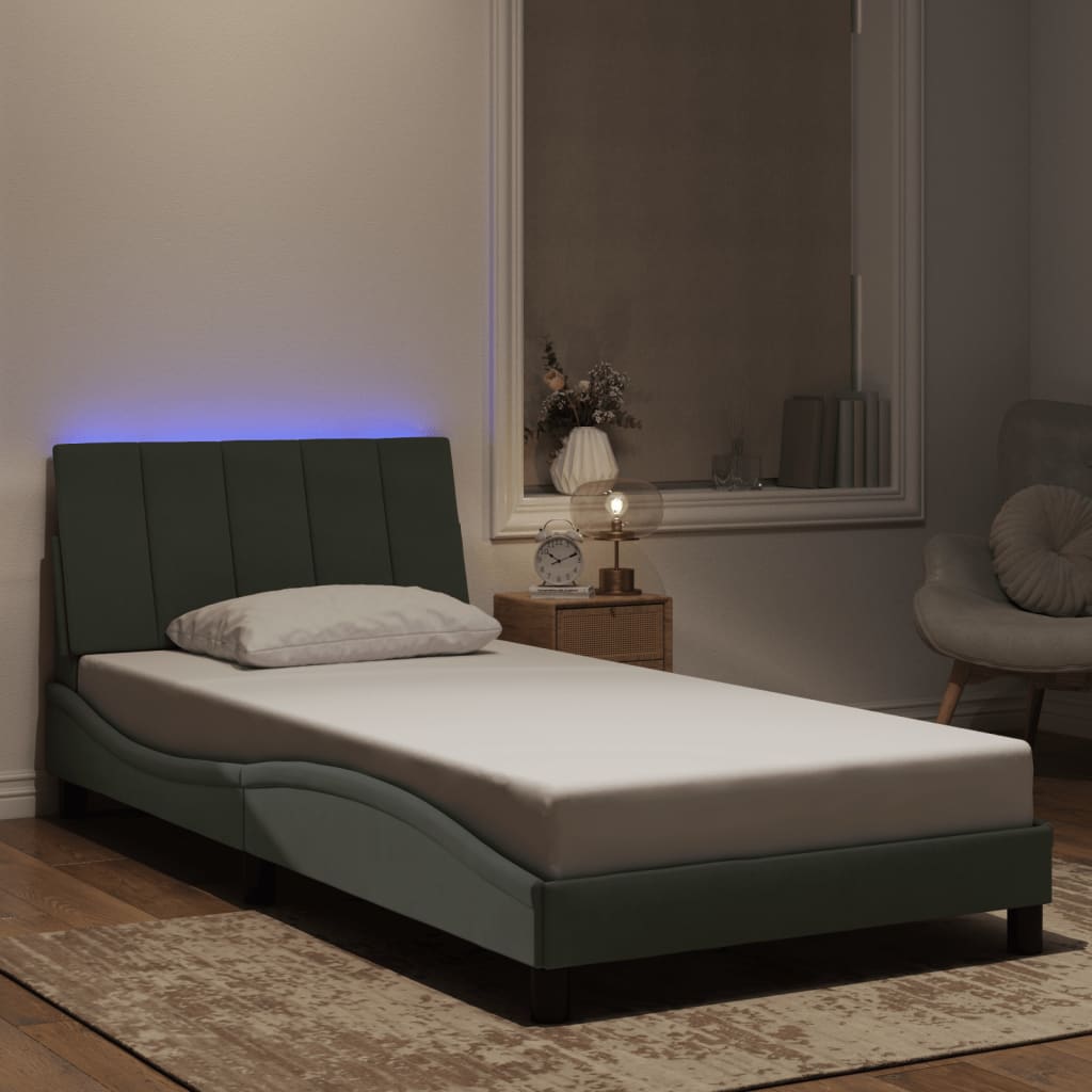 vidaXL Bedframe met LED zonder matras "Hanko"  fluweel lichtgrijs 80x200 cm