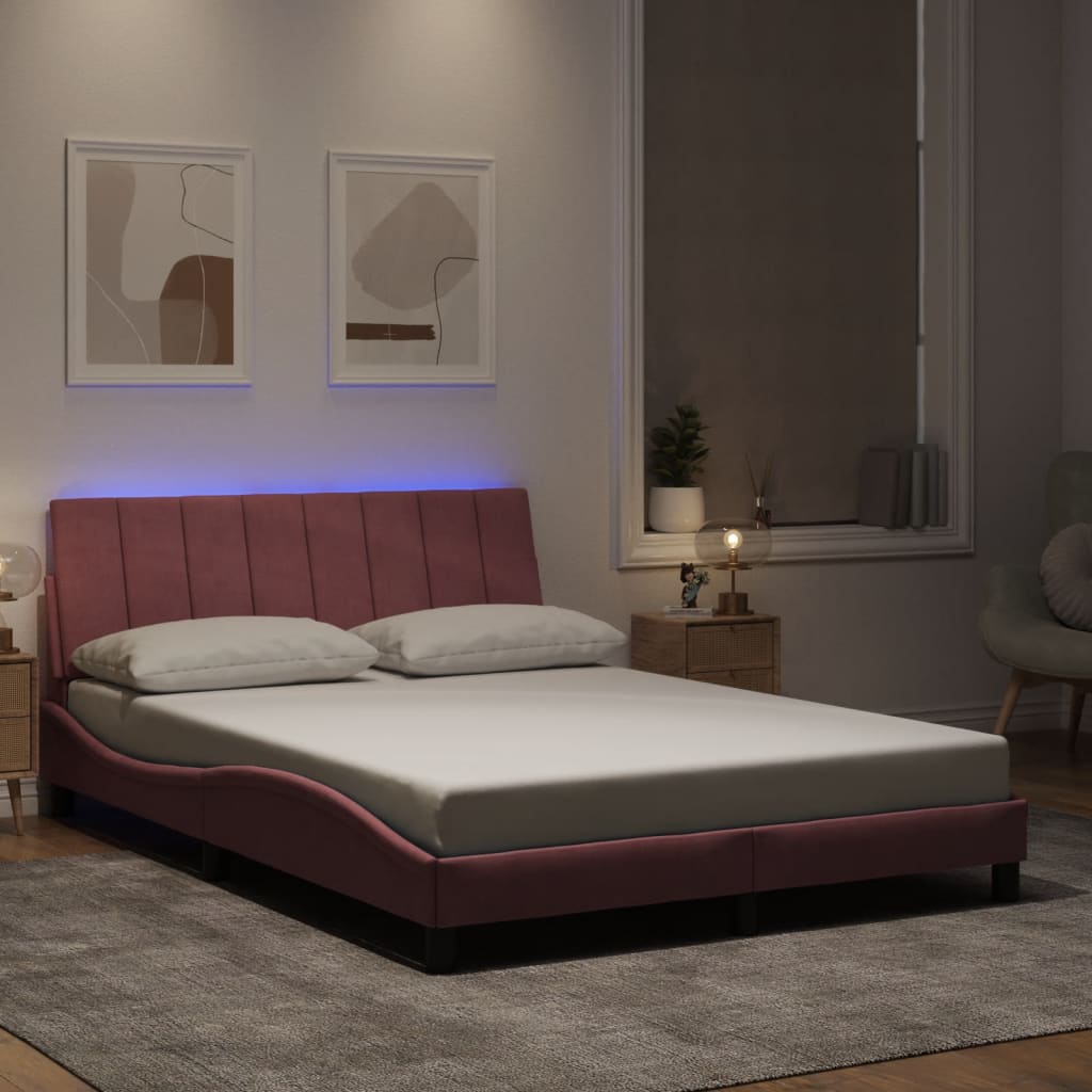 vidaXL Bedframe met LED zonder matras "Hanko"  fluweel lichtgrijs 80x200 cm