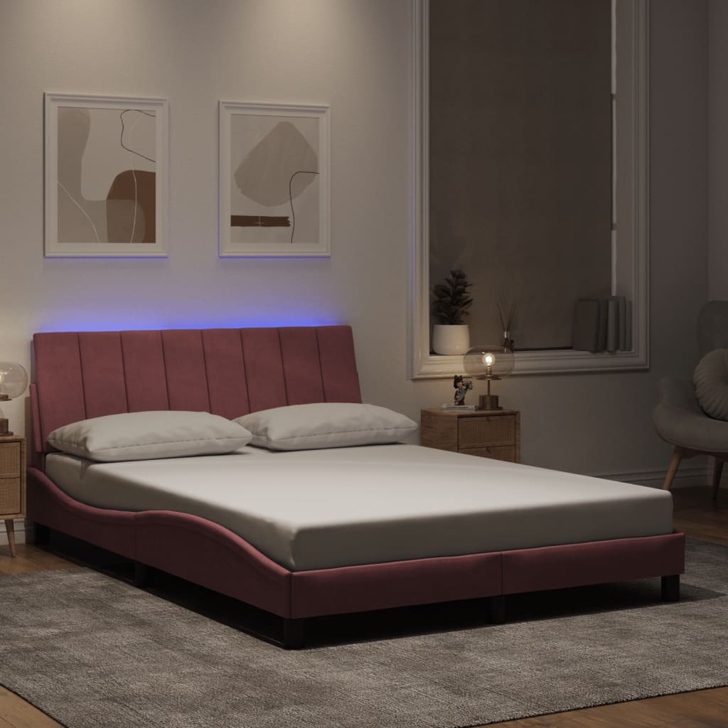 vidaXL Bedframe met LED zonder matras "Hanko"  fluweel lichtgrijs 80x200 cm