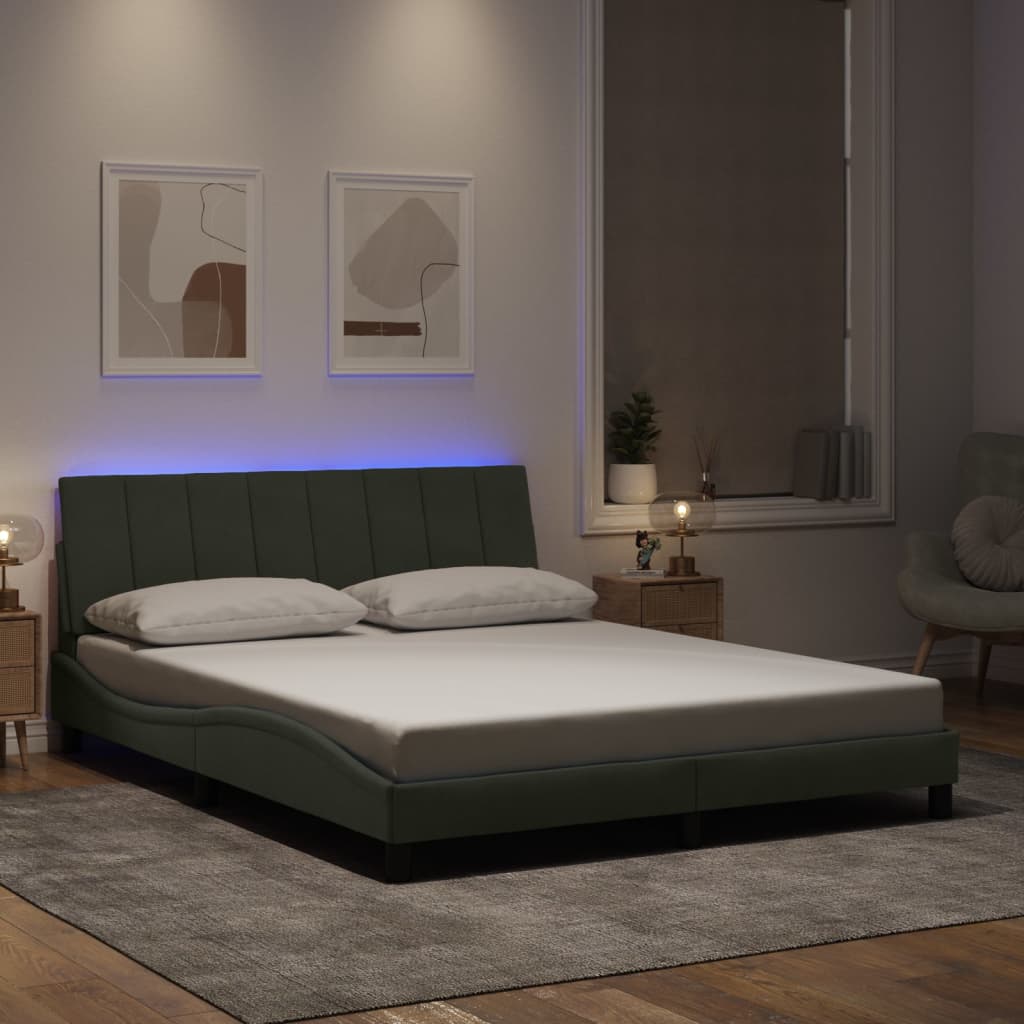 vidaXL Bedframe met LED zonder matras "Hanko"  fluweel lichtgrijs 80x200 cm