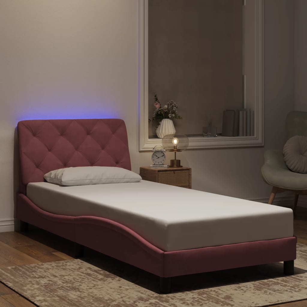 vidaXL Bedframe met LED zonder matras fluweel lichtgrijs 80x200 cm