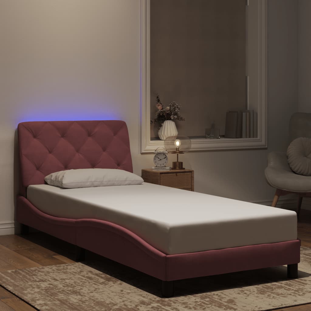 vidaXL Bedframe met LED zonder matras fluweel lichtgrijs 80x200 cm