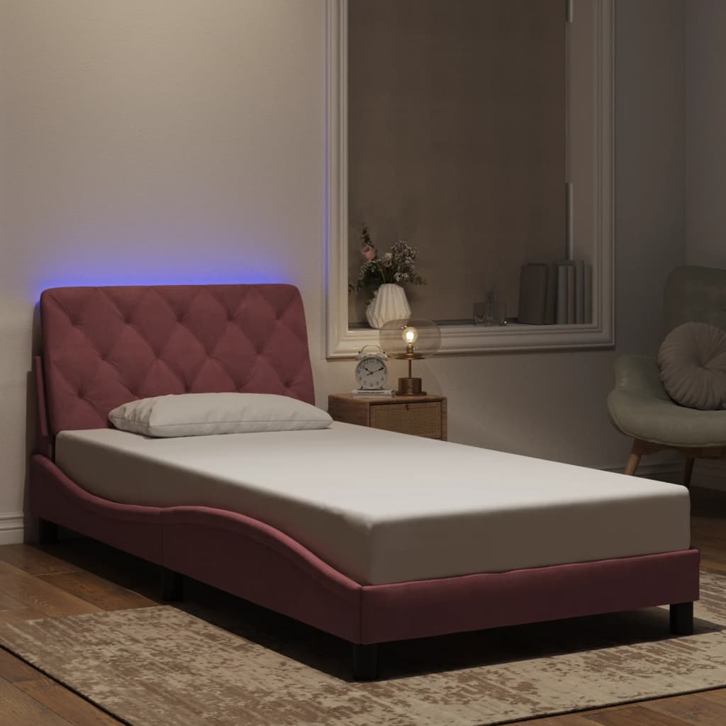 vidaXL Bedframe met LED zonder matras fluweel lichtgrijs 80x200 cm
