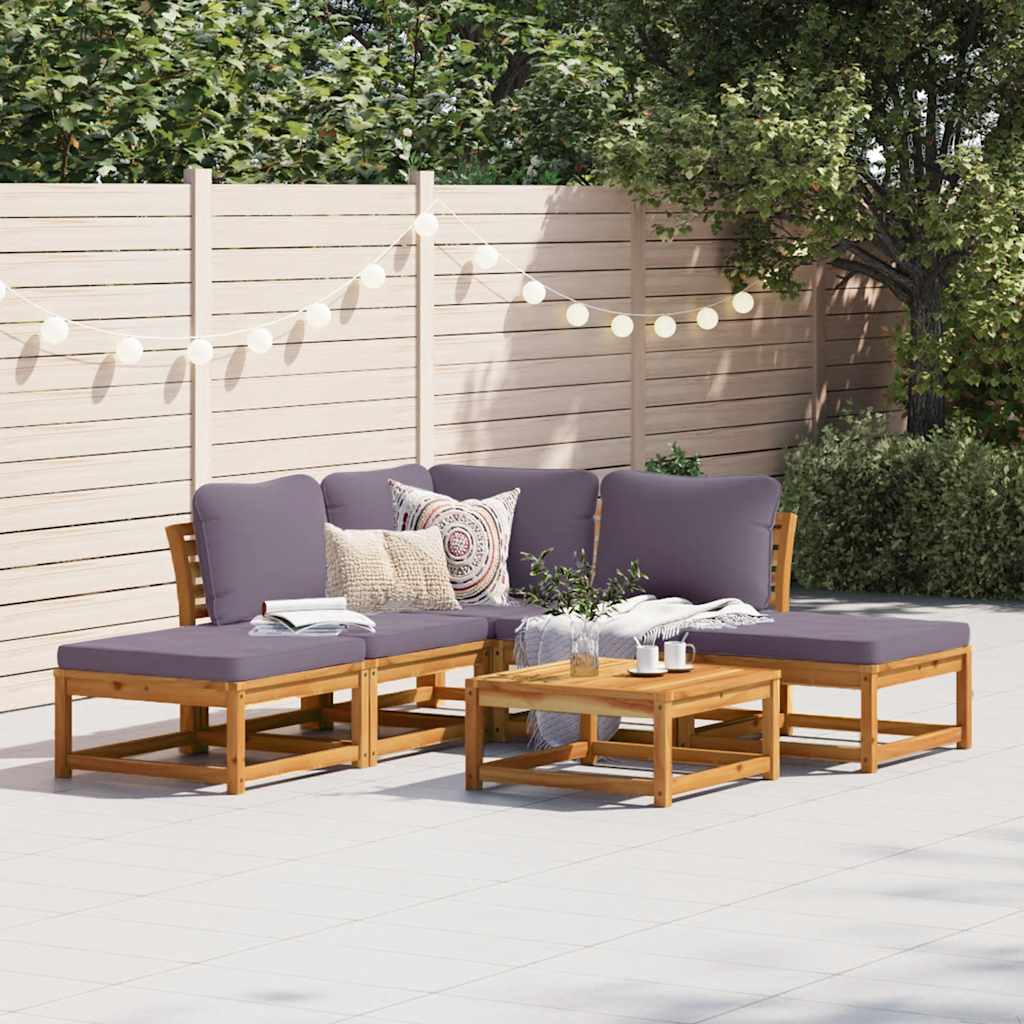 vidaXL 6-delige Loungeset met kussens massief acaciahout