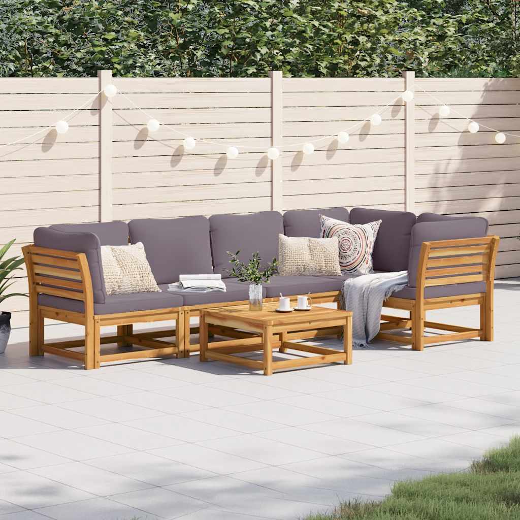 vidaXL 6-delige Loungeset met kussens massief acaciahout