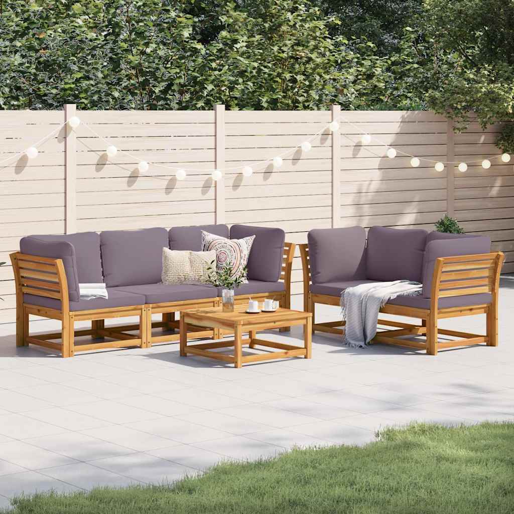 vidaXL 6-delige Loungeset met kussens massief acaciahout