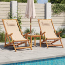 vidaXL Foldable Beach Chair Solid Eucalyptus Wood and Fabric Cream