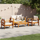 vidaXL 4-delige Loungeset met kussens massief acaciahout