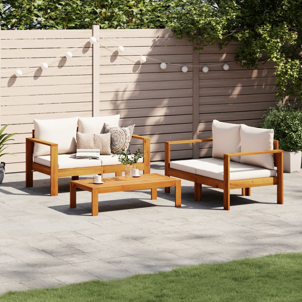 vidaXL 4-delige Loungeset met kussens massief acaciahout