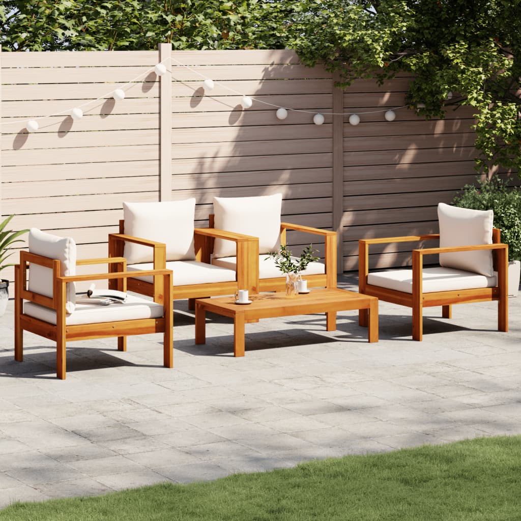 vidaXL 4-delige Loungeset met kussens massief acaciahout