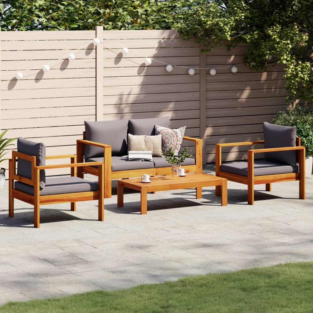 vidaXL 4-delige Loungeset met kussens massief acaciahout