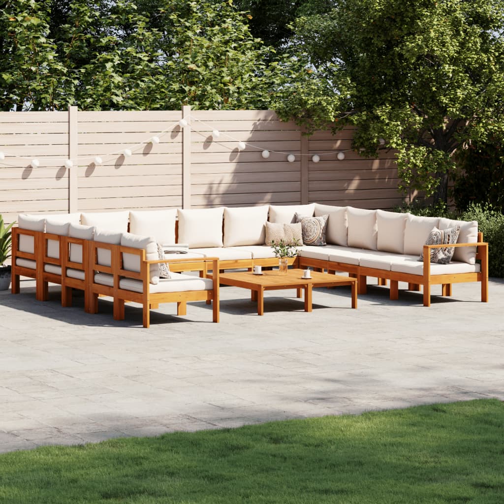 vidaXL 4-delige Loungeset met kussens massief acaciahout