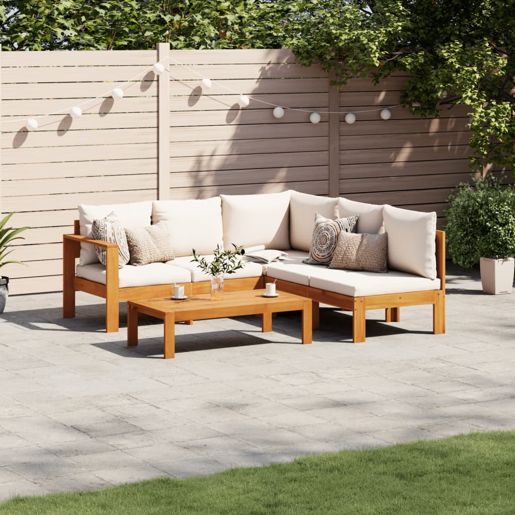 vidaXL 4-delige Loungeset met kussens massief acaciahout