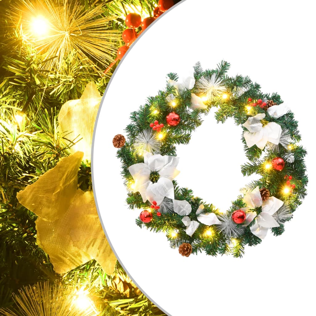 vidaXL Kerstkrans met LED-verlichting Groen 60 cm PVC