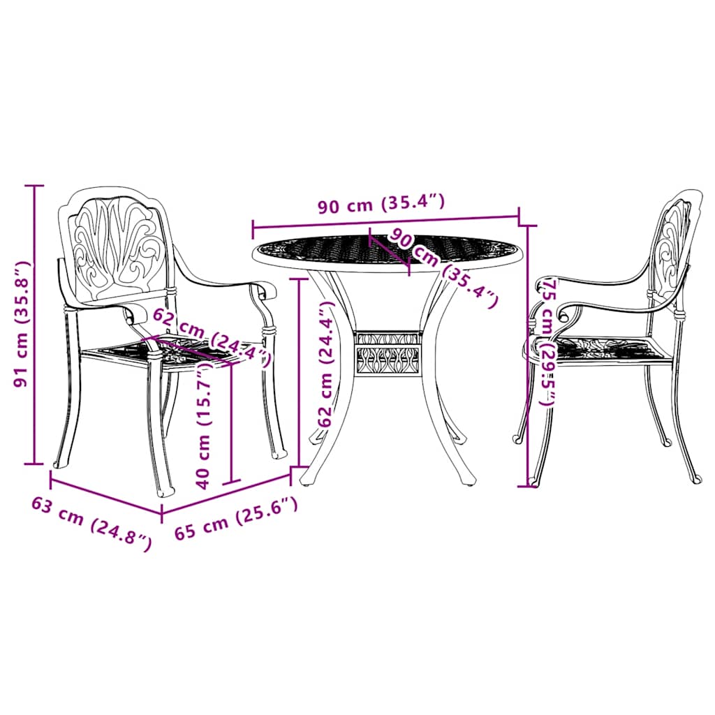 vidaXL 3-delige Bistroset gietaluminium bronskleurig