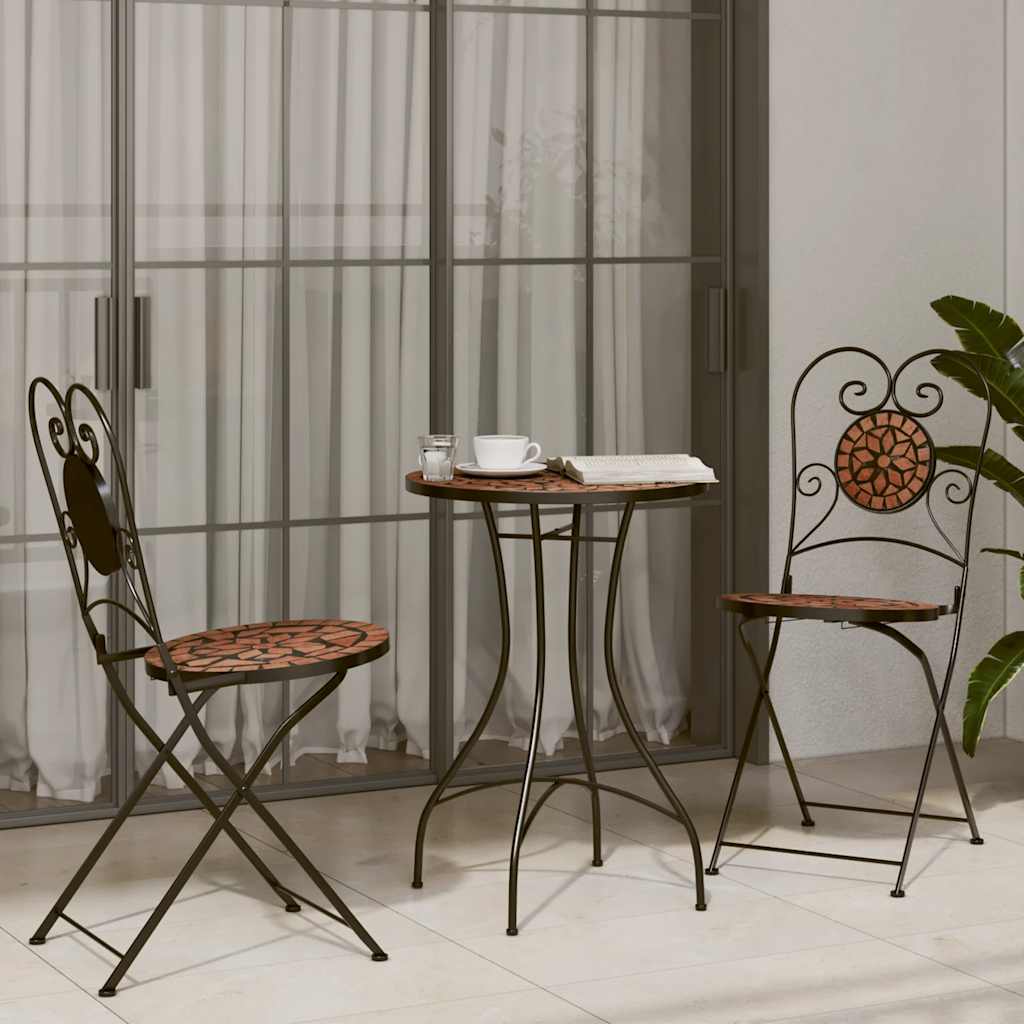 vidaXL 3-delige Bistroset keramische tegel terracotta