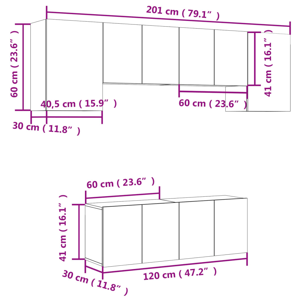 vidaXL 6-delige Tv-meubelset bewerkt hout wit