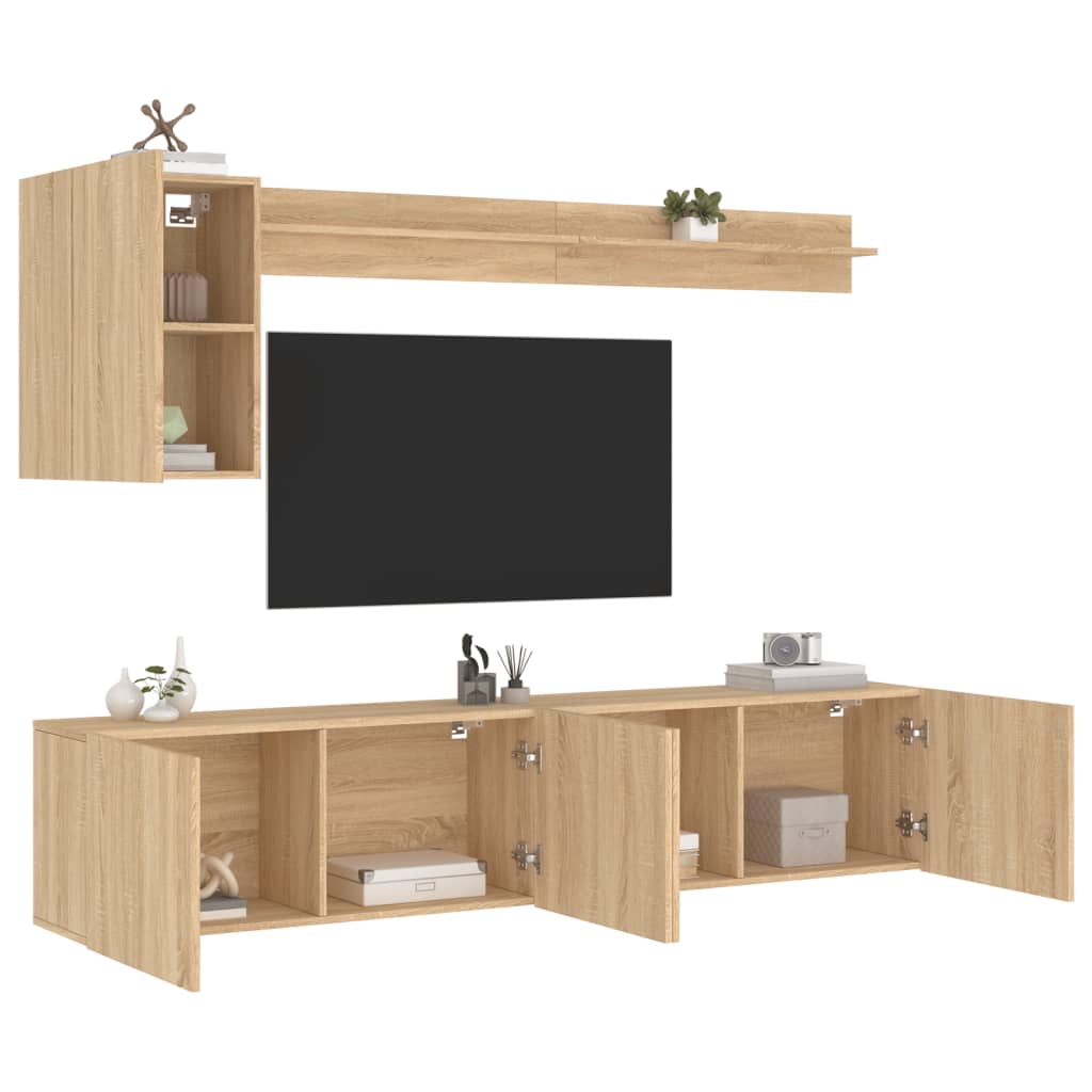vidaXL 5-delige Tv-wandmeubelset bewerkt hout sonoma eikenkleurig