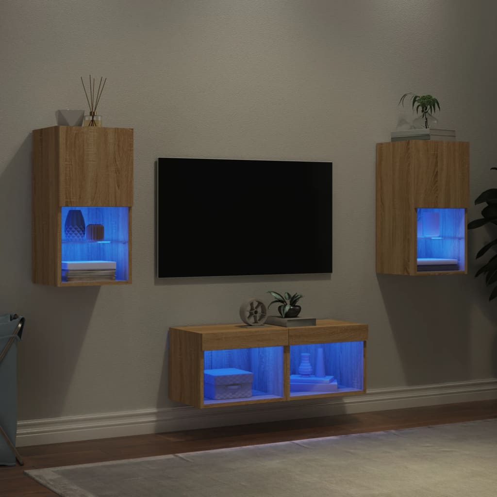 vidaXL 4-delige tv-wandmeubelset met LED-verlichting wit