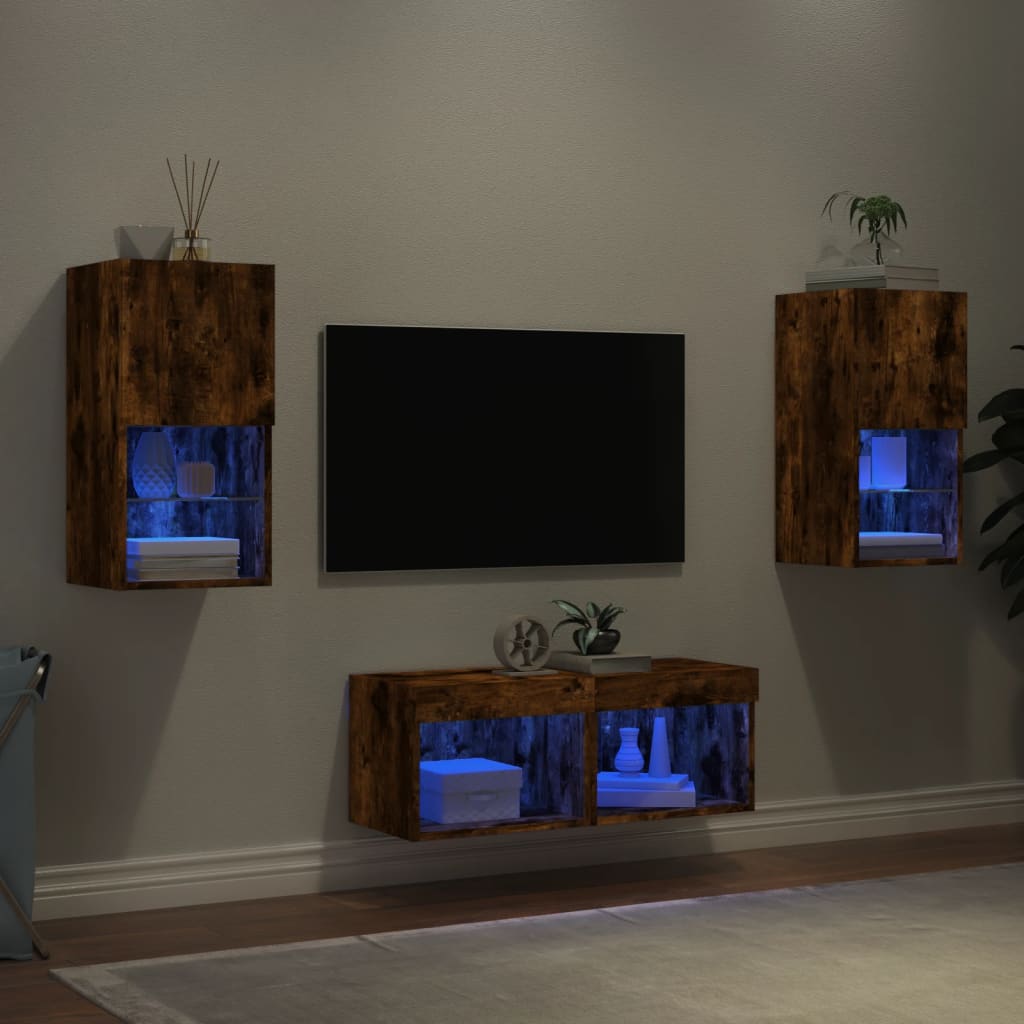 vidaXL 4-delige tv-wandmeubelset met LED-verlichting wit