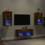 vidaXL 4-delige tv-wandmeubelset met LED-verlichting wit