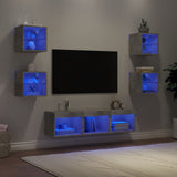vidaXL 7-delige Tv-wandmeubelset met LED-verlichting bewerkt hout wit