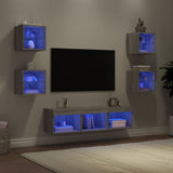 vidaXL 7-delige Tv-wandmeubelset met LED-verlichting bewerkt hout wit