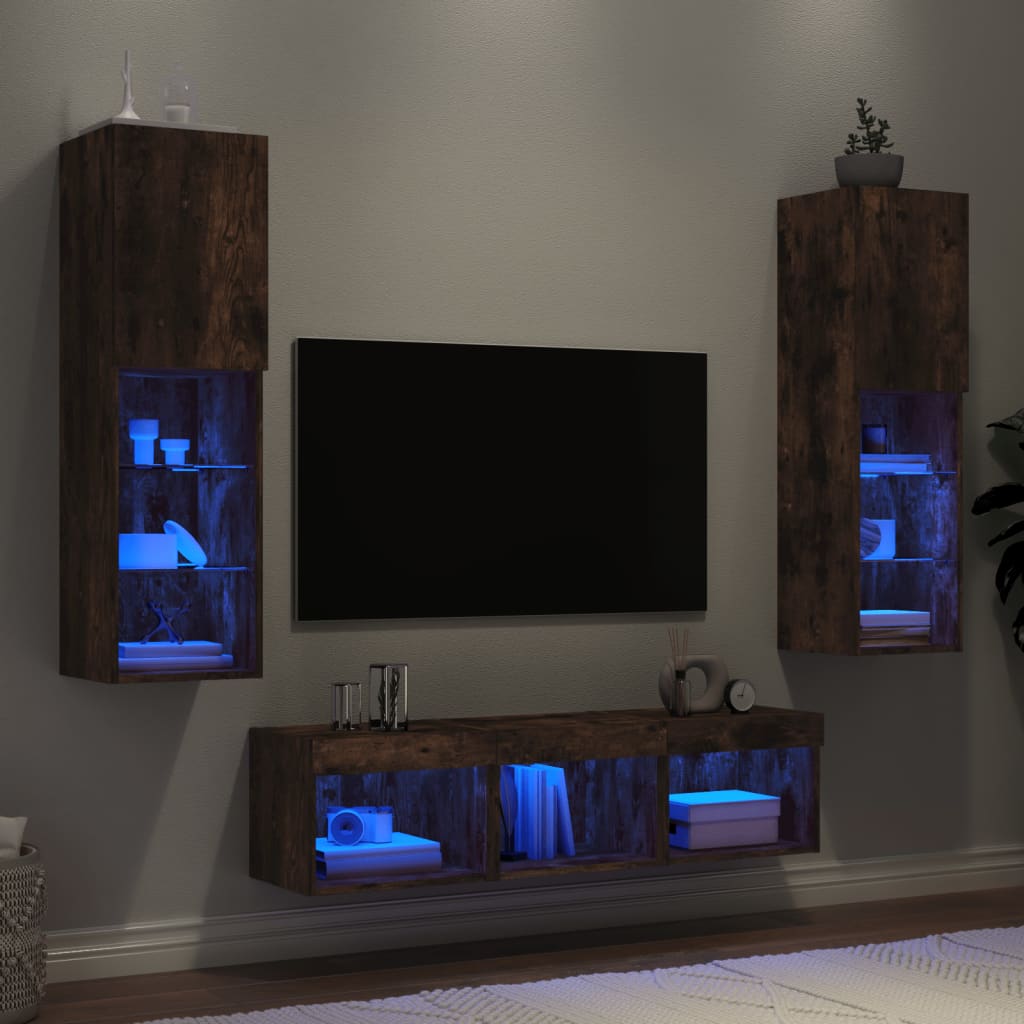 vidaXL 5-delige Tv-wandmeubelset met LED-verlichting bewerkt hout wit