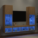 vidaXL 5-delige Tv-wandmeubelset met LED-verlichting bewerkt hout wit
