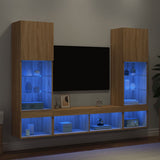 vidaXL 5-delige Tv-wandmeubelset met LED-verlichting bewerkt hout wit