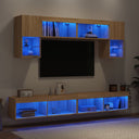 vidaXL 6-Piece TV Wall Unit Set with LED Lights Engineered Wood White