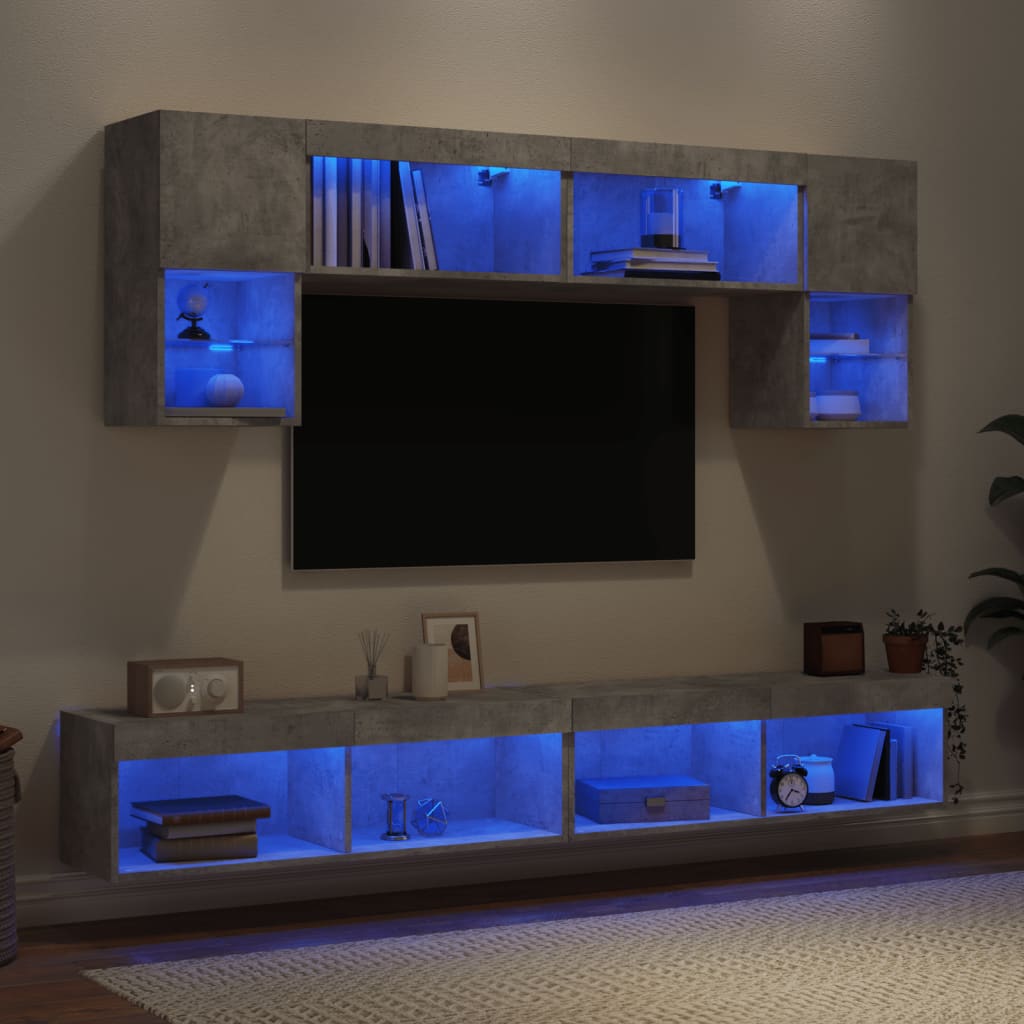 vidaXL 6-delige Tv-wandmeubelset met LED-verlichting bewerkt hout wit
