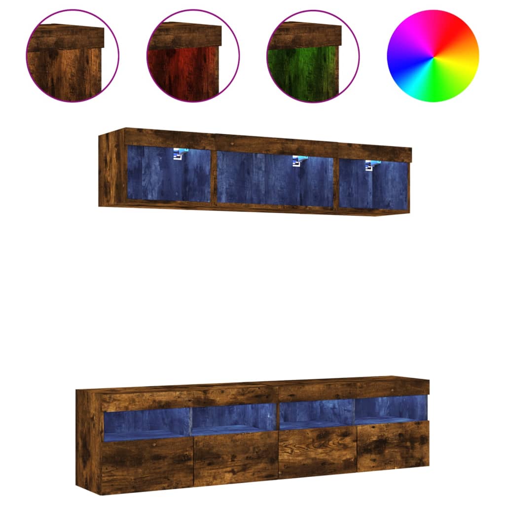 vidaXL 5-delige Tv-wandmeubelset met LED bewerkt hout sonoma eiken