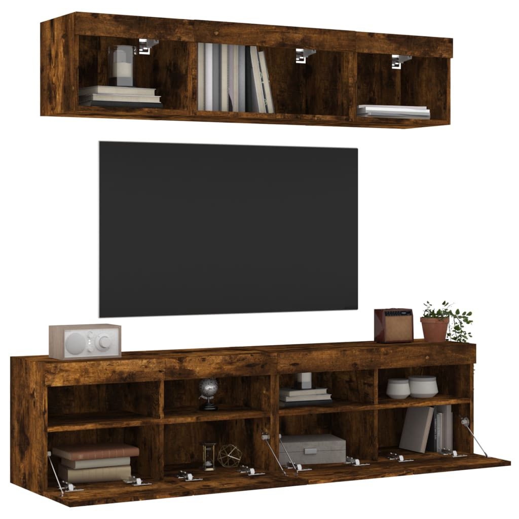 vidaXL 5-delige Tv-wandmeubelset met LED bewerkt hout sonoma eiken