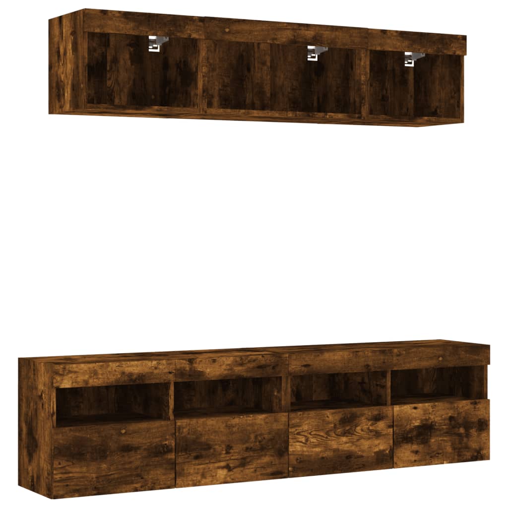 vidaXL 5-delige Tv-wandmeubelset met LED bewerkt hout sonoma eiken