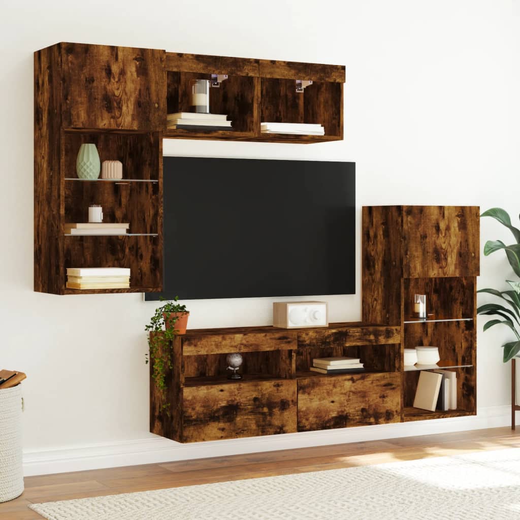 vidaXL 5-delige Tv-wandmeubelset met LED bewerkt hout sonoma eiken