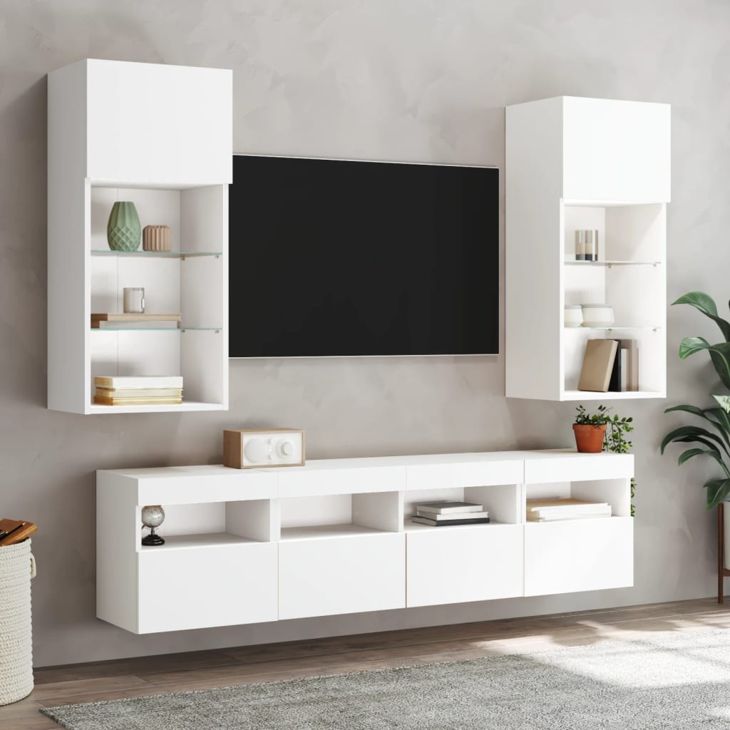 vidaXL 5-delige Tv-wandmeubelset met LED-verlichting bewerkt hout wit