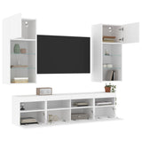 vidaXL 5-delige Tv-wandmeubelset met LED-verlichting bewerkt hout wit