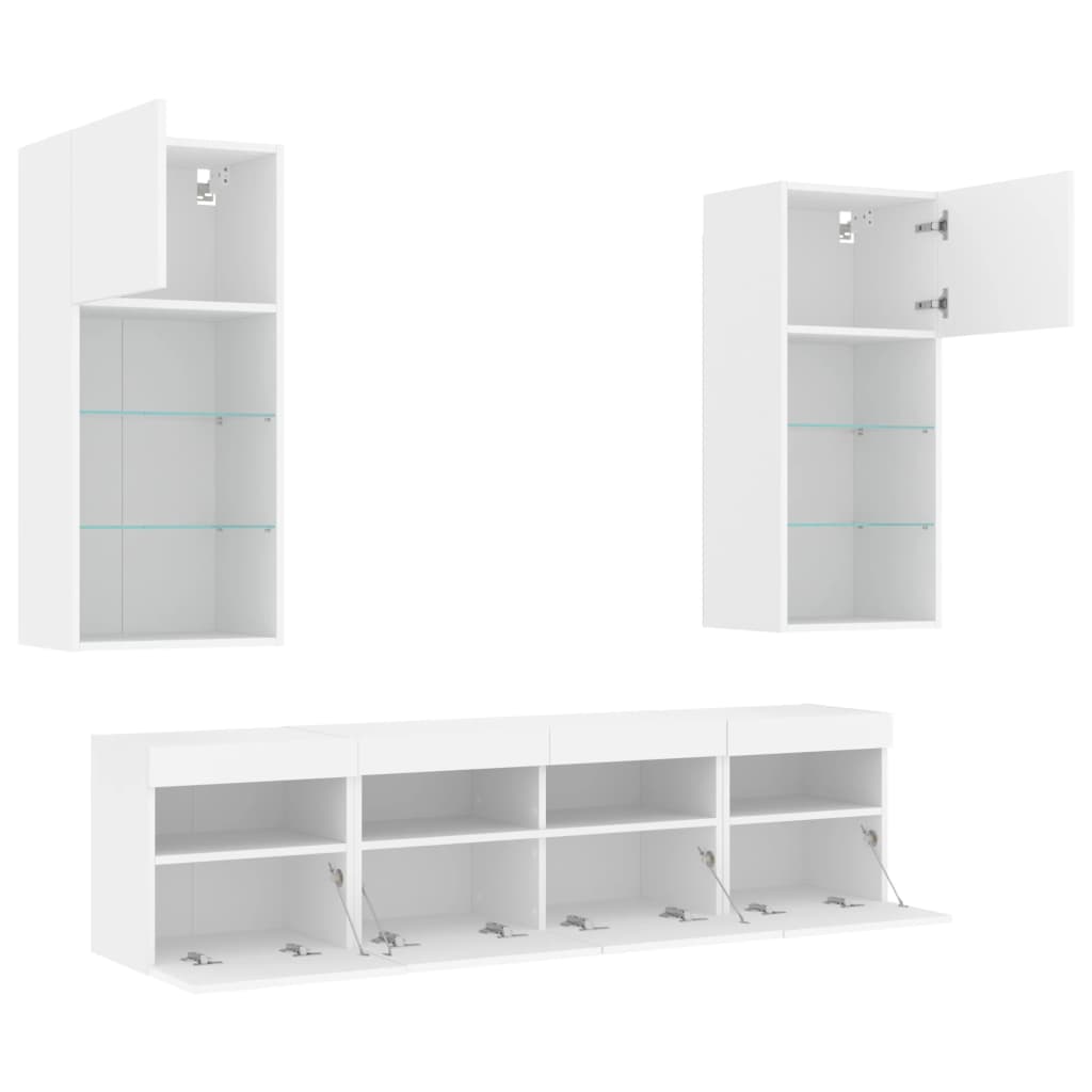 vidaXL 5-delige Tv-wandmeubelset met LED-verlichting bewerkt hout wit