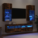 vidaXL 5-delige Tv-wandmeubelset met LED-verlichting bewerkt hout wit