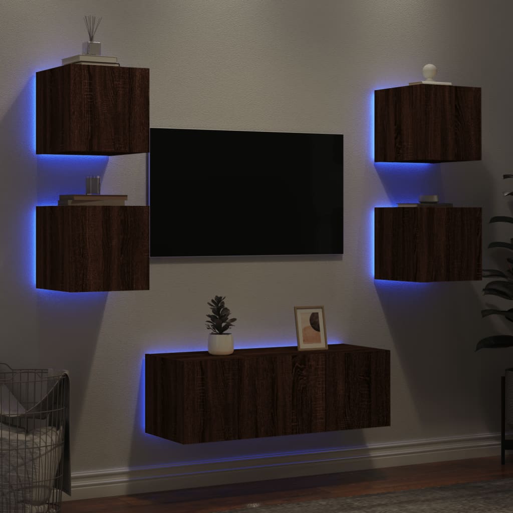 vidaXL 6-delige Tv-wandmeubelset met LED grijs sonoma eikenkleurig
