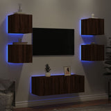 vidaXL 6-delige Tv-wandmeubelset met LED grijs sonoma eikenkleurig