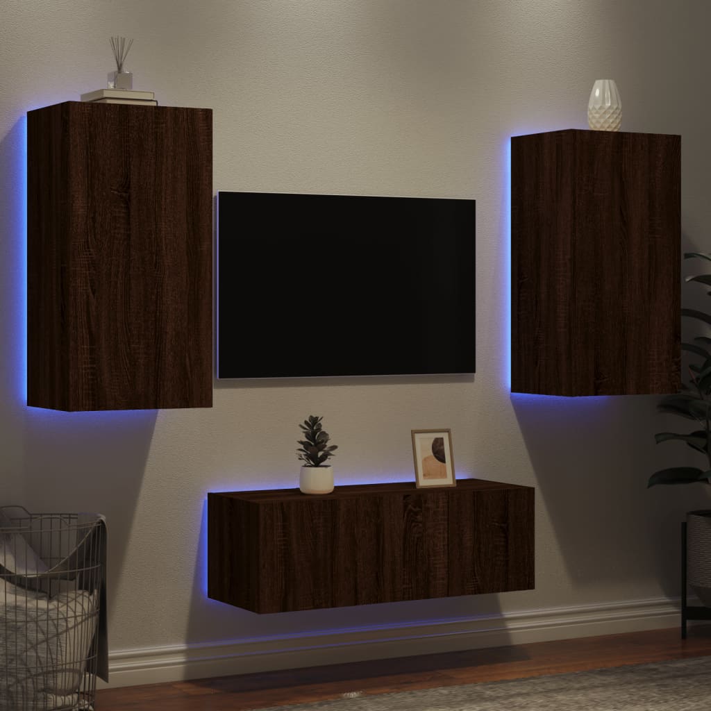 vidaXL 4-delige Tv-wandmeubelset met LED bewerkt hout betongrijs