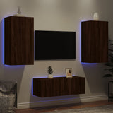 vidaXL 4-delige Tv-wandmeubelset met LED bewerkt hout betongrijs