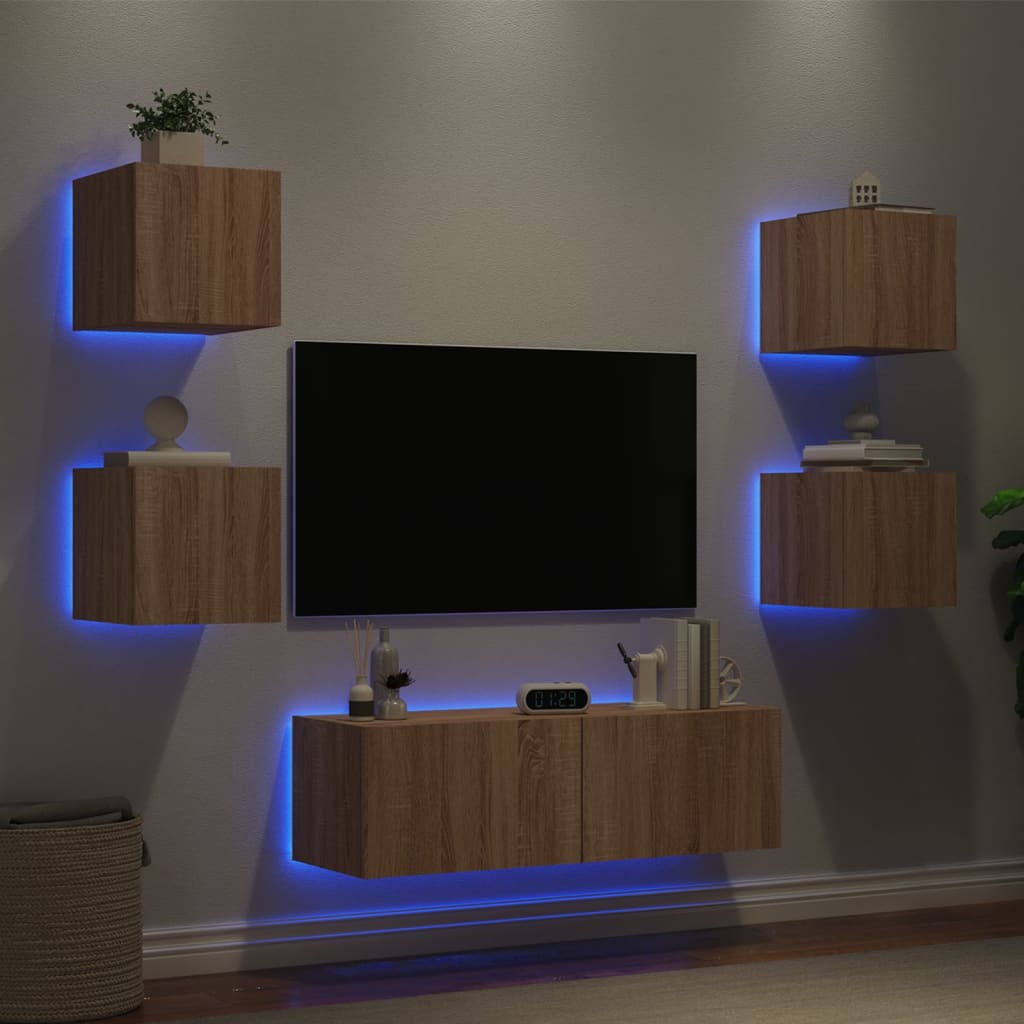 vidaXL 5-delige tv-wandmeubelset met LED-verlichting wit