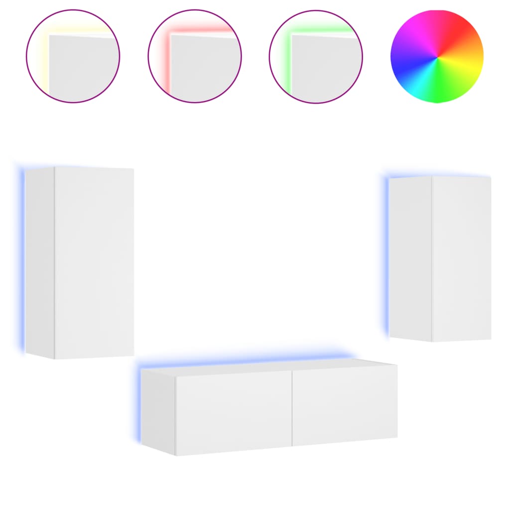 vidaXL 3-delige tv-wandmeubelset met LED-verlichting wit