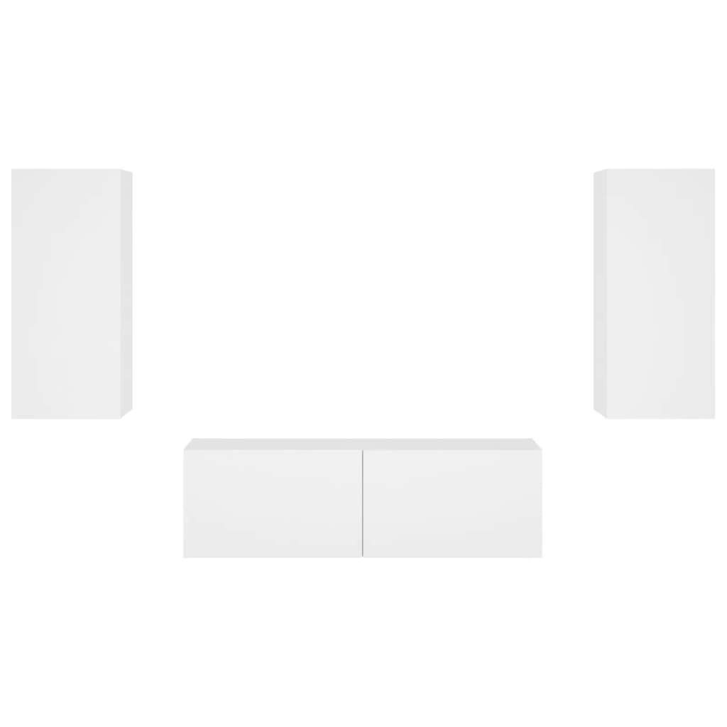 vidaXL 3-delige tv-wandmeubelset met LED-verlichting wit