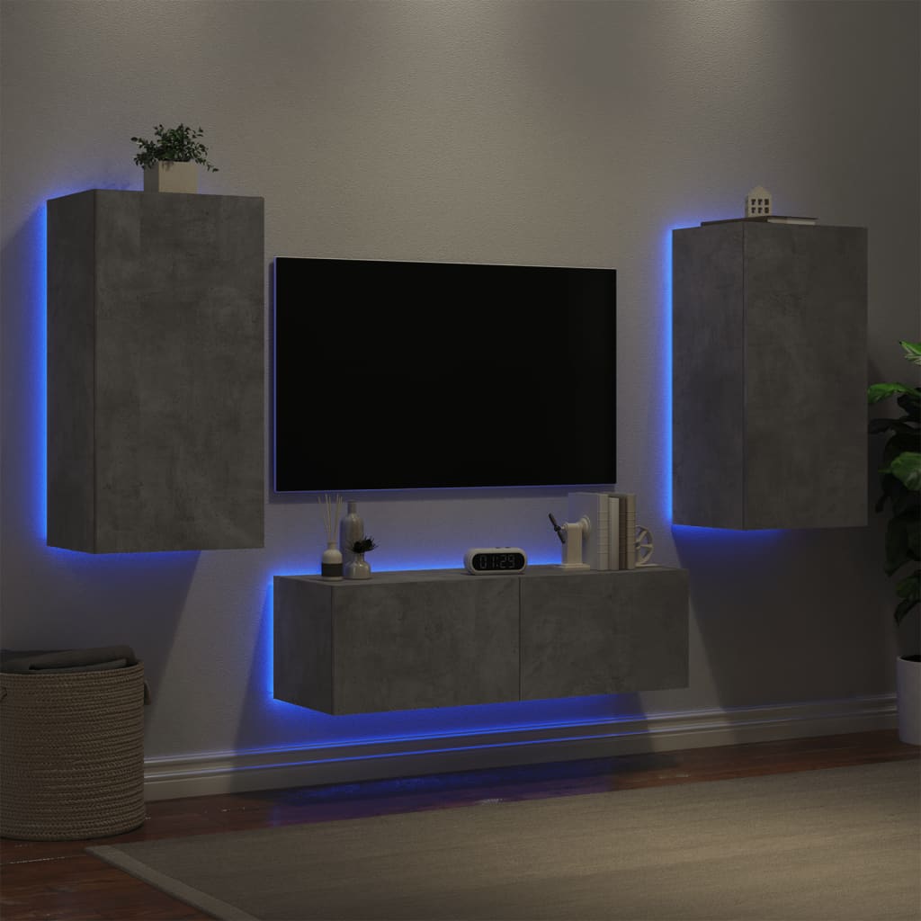 vidaXL 3-delige tv-wandmeubelset met LED-verlichting wit