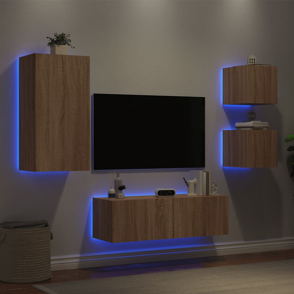 vidaXL 4-delige tv-wandmeubelset met LED-verlichting wit